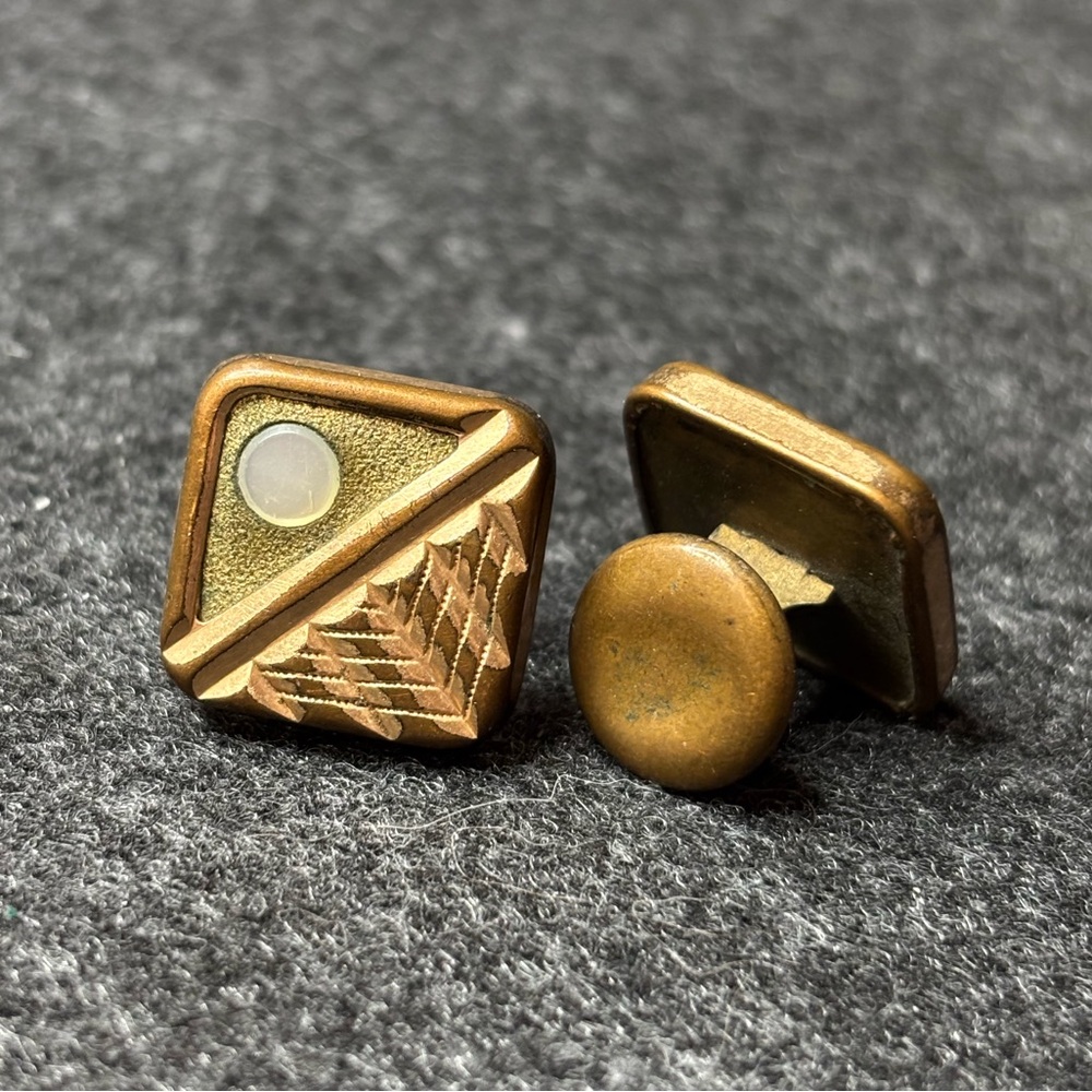Vintage Gold and Bronze Cufflinks with Mother of Pearl Inlay